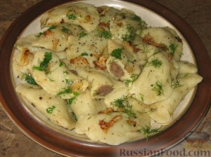 Картофельные вареники с куриной печенью Картофельные вареники с куриной печенью