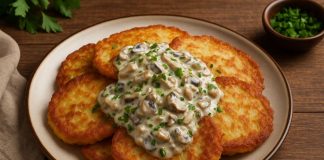 Картофельные блины с грибным соусом в домашних условиях