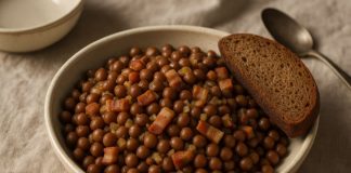 Серые горохи с беконом в домашних условиях