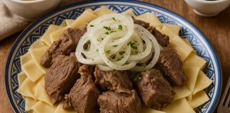 Бешбармак с говядиной и домашней лапшой (Башкирия)