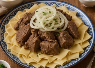 Бешбармак с говядиной и домашней лапшой (Башкирия)