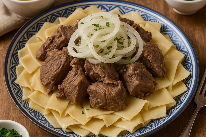 Бешбармак с говядиной и домашней лапшой (Башкирия) Бешбармак с говядиной и домашней лапшой (Башкирия)