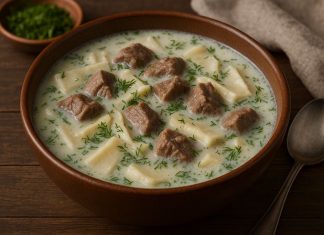 Катык-куллама — густой суп с лапшой и мясом (Башкирия)