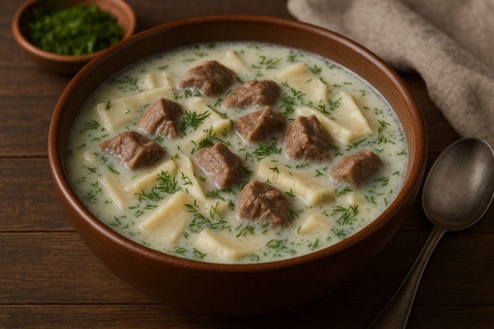 Катык-куллама — густой суп с лапшой и мясом (Башкирия)