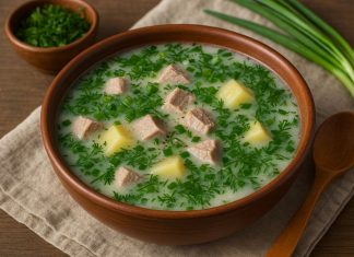 Кумысный суп с мясом — традиционный башкирский вариант (Башкирия)