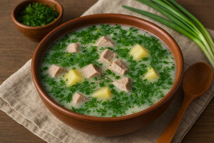 Кумысный суп с мясом — традиционный башкирский вариант (Башкирия) Кумысный суп с мясом — традиционный башкирский вариант (Башкирия)