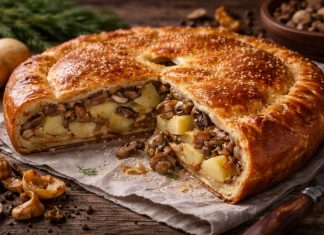 Вологодский пирог с картофелем и грибами в духовке