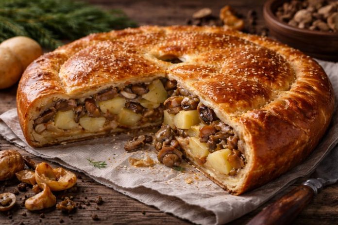 Вологодский пирог с картофелем и грибами в духовке