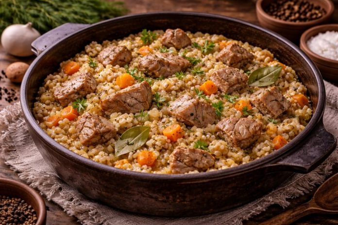 Каша ячневая с мясом по-новгородски в домашних условиях (Новгородская область)