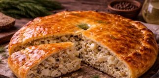 Пирог с рыбой и рисом по-северному в духовке (Мурманская область)