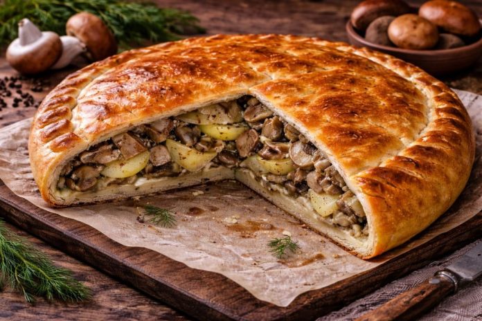 Псковский пирог с грибами и картофелем в духовке (Псковская область)