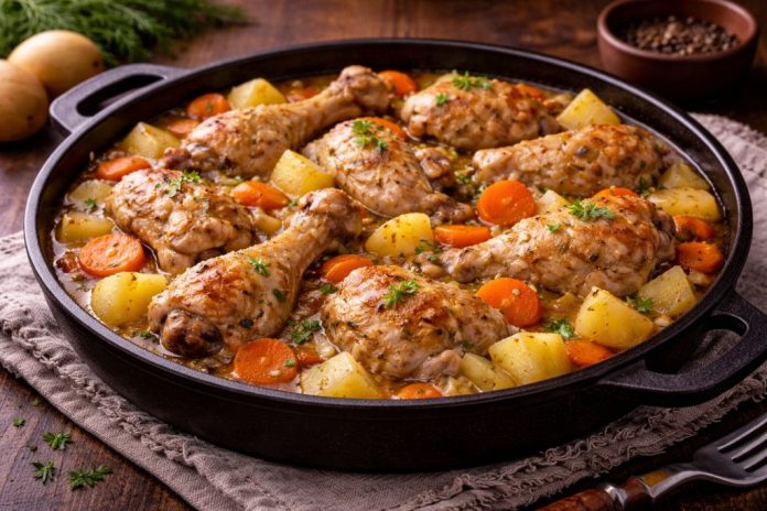 Картофель, тушёный с курицей по-биробиджански в домашних условиях (Еврейская автономная область)