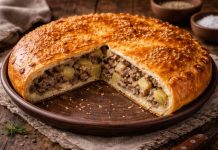 Пирог с мясом и картофелем по-забайкальски в духовке