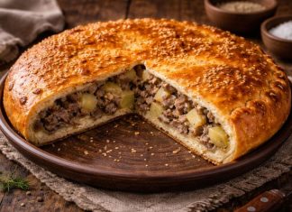 Пирог с мясом и картофелем по-забайкальски в духовке