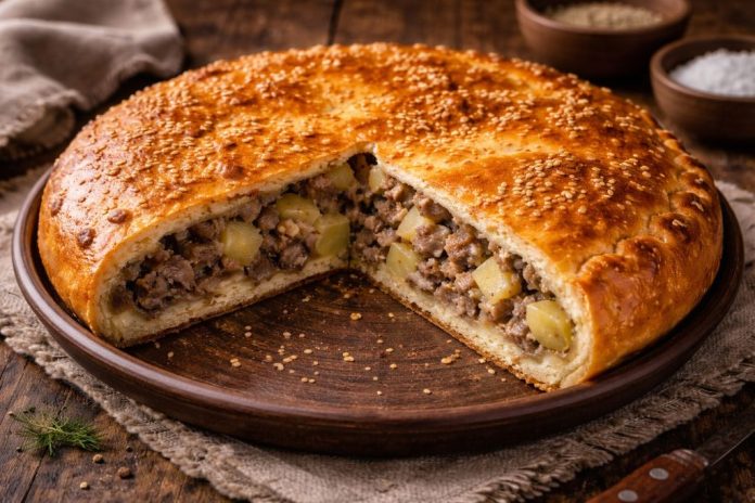 Пирог с мясом и картофелем по-забайкальски в духовке