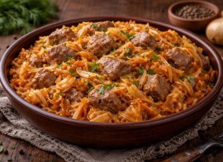 Тушёная капуста с мясом по-амурски в домашних условиях