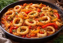 Кальмары, тушёные с овощами в домашних условиях