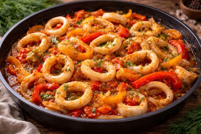 Кальмары, тушёные с овощами в домашних условиях