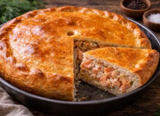 Рыбный пирог с лососем по-камчатски в духовке