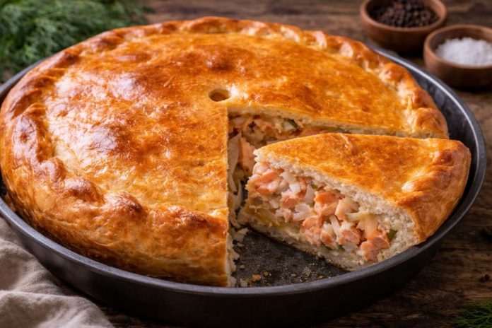 Рыбный пирог с лососем по-камчатски в духовке Рыбный пирог с лососем по-камчатски в духовке