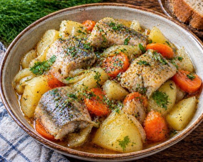 Тушёная рыба с картофелем в домашних условиях (Сахалинская область)
