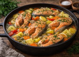 Тушёная рыба с овощами по-камчатски в домашних условиях