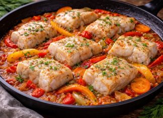 Тушёная треска с овощами в домашних условиях (Приморский край)