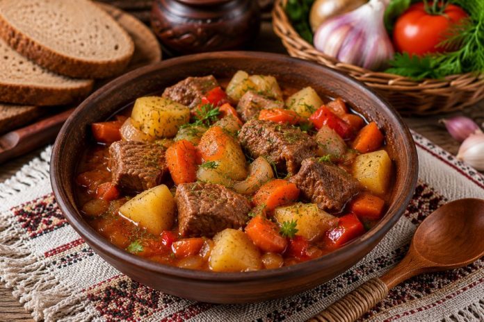 Тушёная говядина с овощами в домашних условиях (Тамбовская область) Тушёная говядина с овощами в домашних условиях (Тамбовская область)