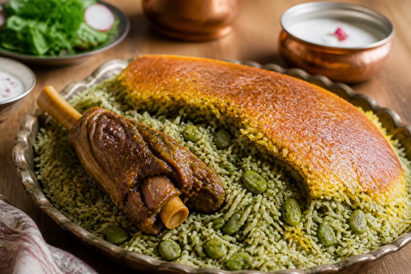 Иранский багали поло с укропом, бобами и бараниной