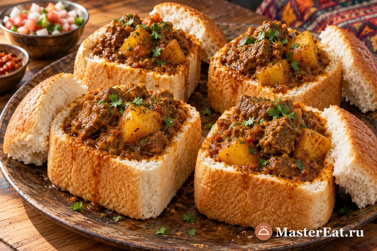 Банни-чау наполняют горячим карри из баранины и картофеля