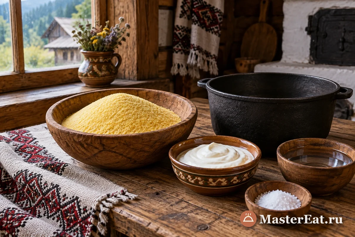 Банош – гуцульский рецепт кукурузной каши со сметаной – шаг 1