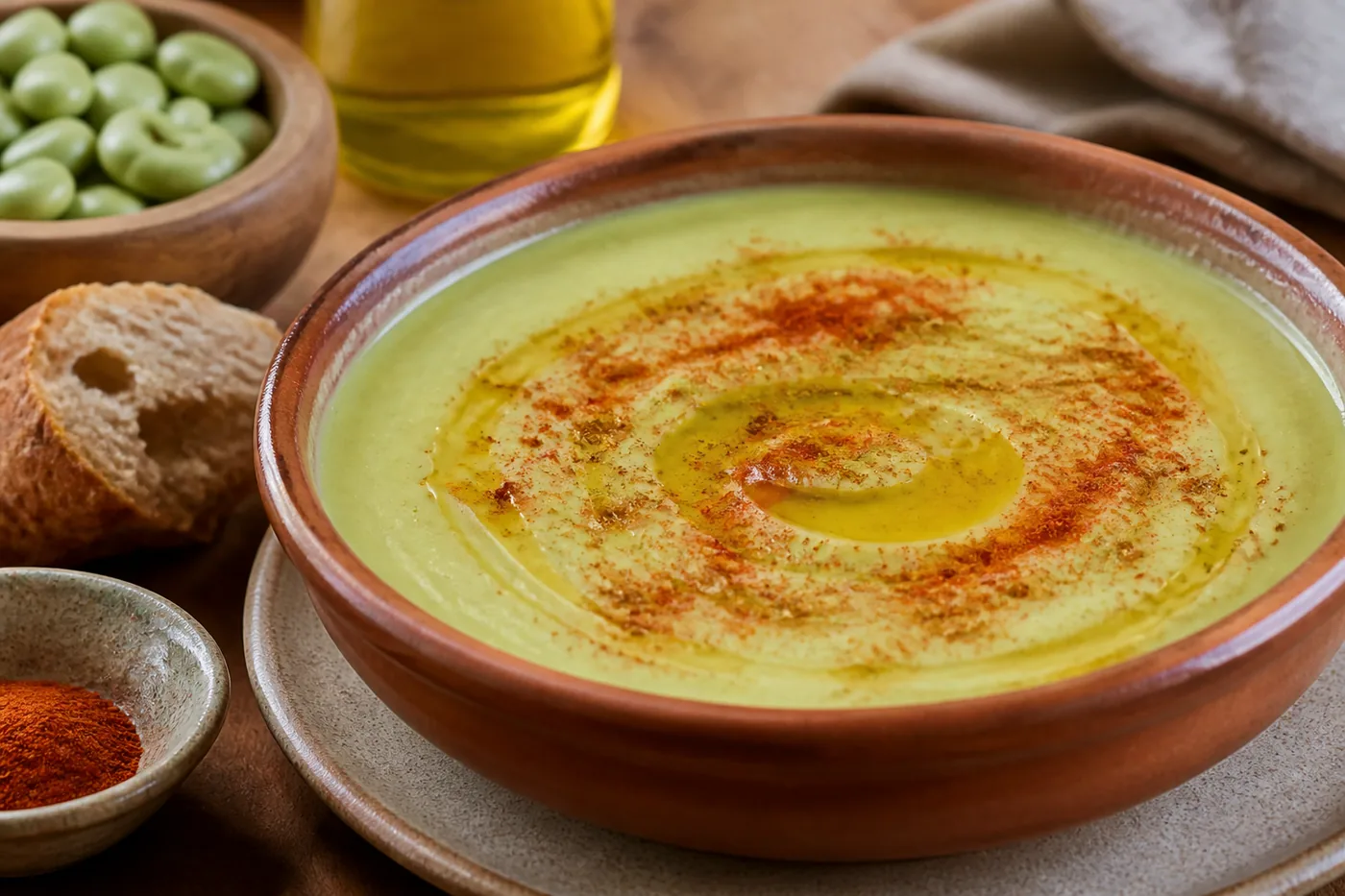Марокканская биссара из бобов с кумином и маслом