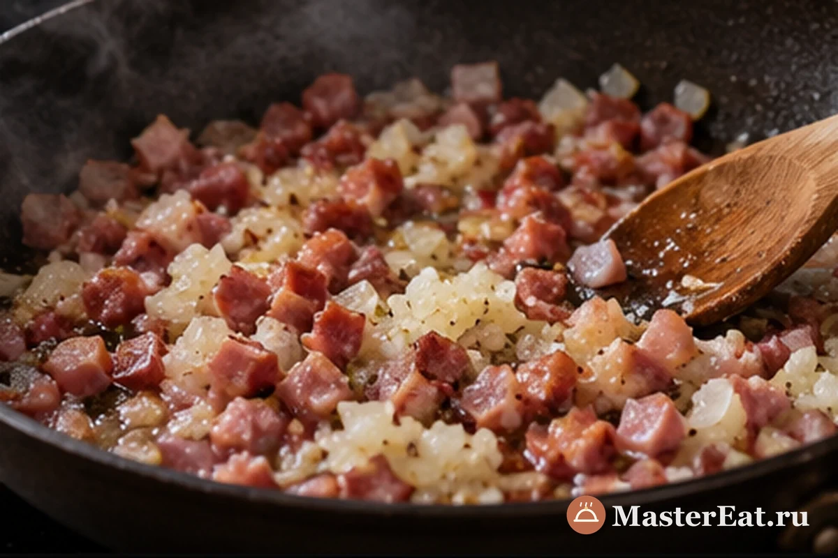 Размягчённый хлеб смешивают с молоком, яйцами, speck и петрушкой