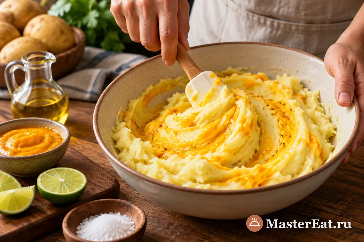 Картофель смешивают с лаймом и пастой ахи амарильо
