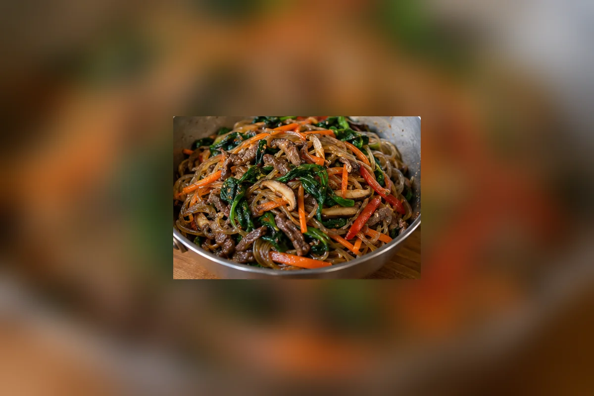 Шаг 8: Соедините лапшу, мясо, овощи и шпинат, посыпьте кунжутом и тщательно перемешайте.