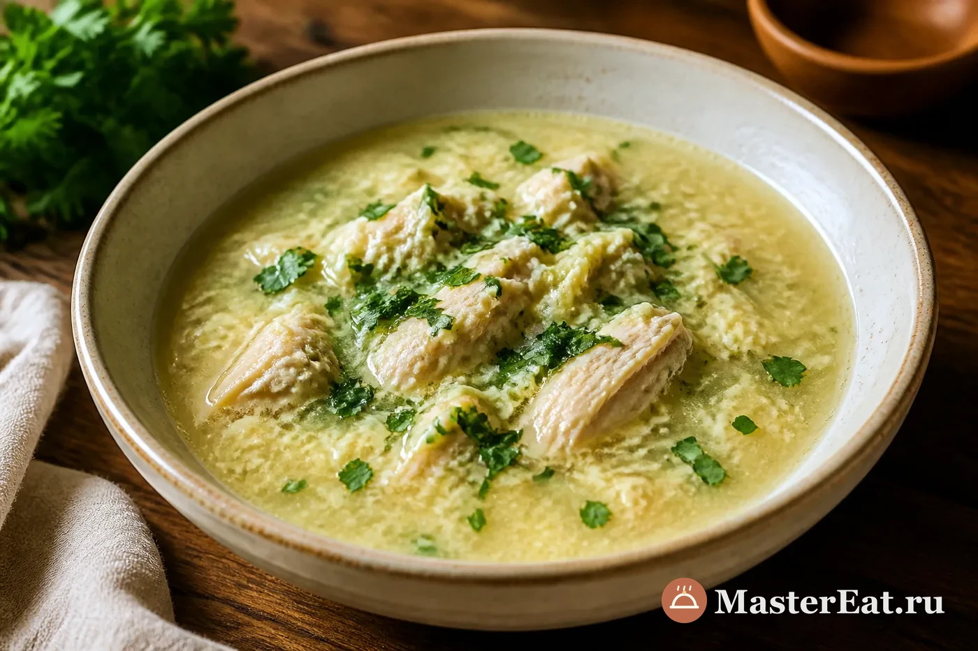 Грузинская чихиртма с курицей и кинзой