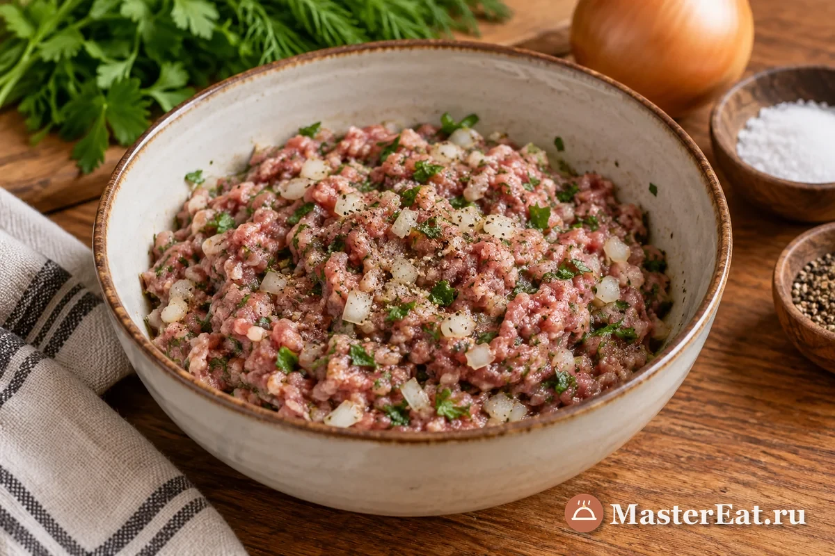 Мясная начинка для маленьких пельменей дюшбара