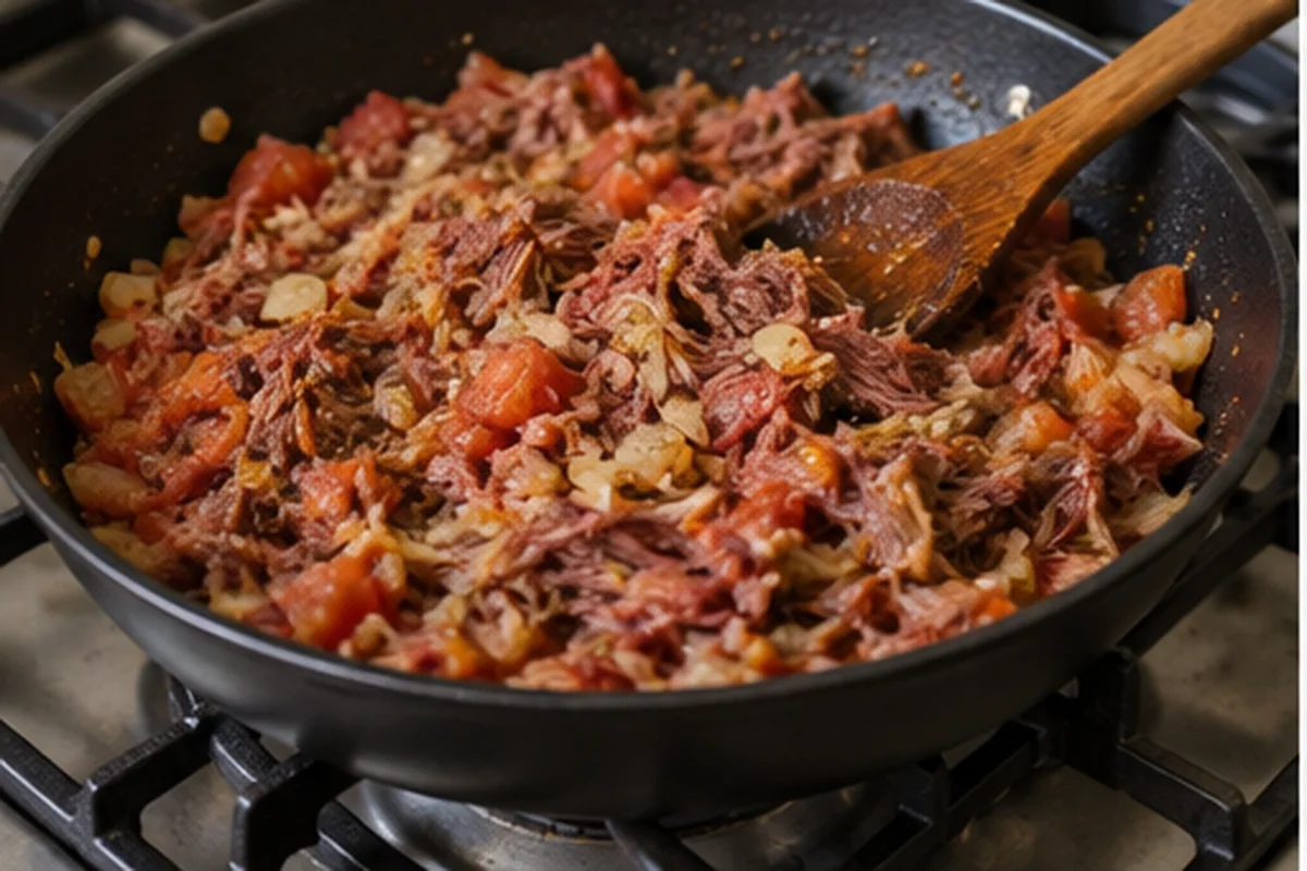 Шаг 7: Слои пюре и мясной начинки в форме для запекания