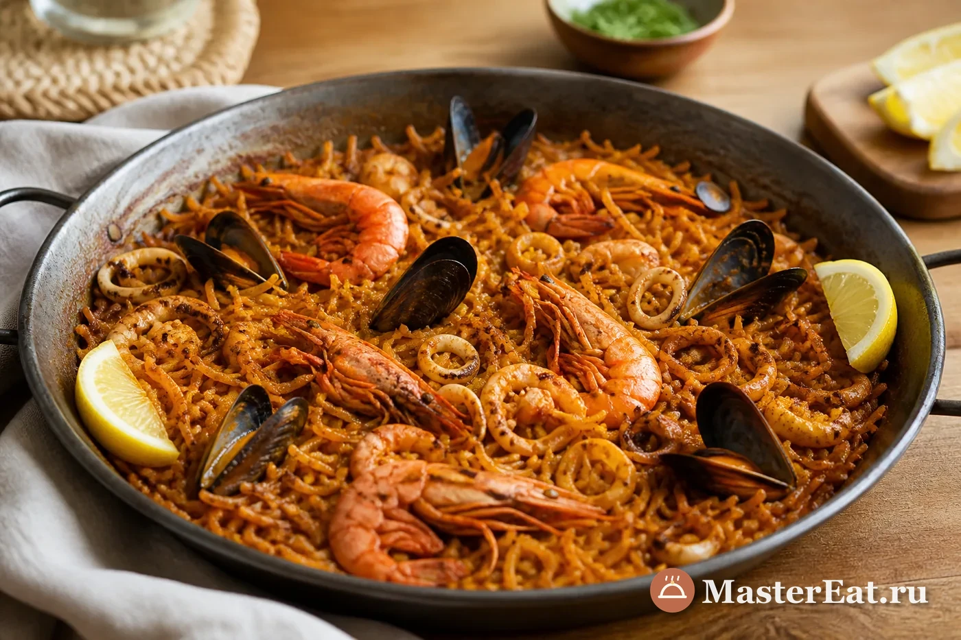 Испанская фидеуа с морепродуктами