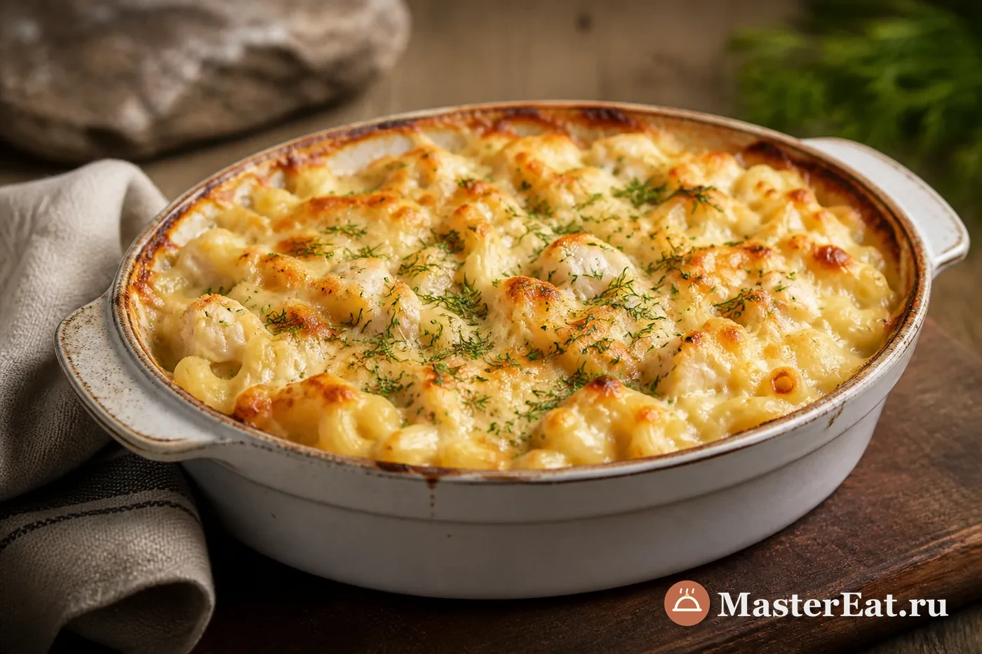 Норвежский фискегратен с макаронами