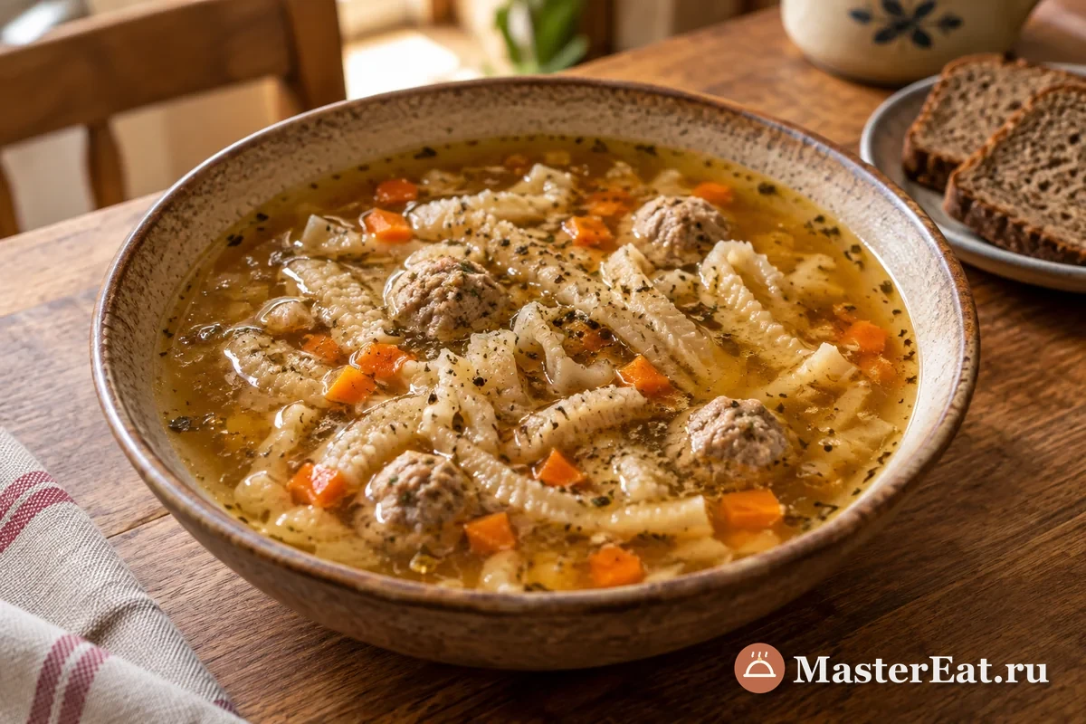 Польский суп фляки по-варшавски с мясными фрикадельками