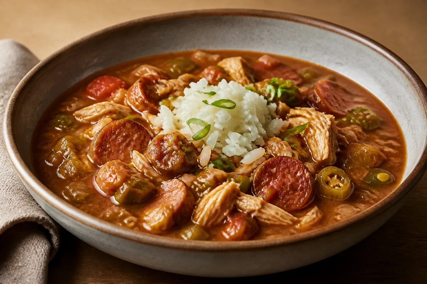 Луизианский гамбо с курицей и колбасками