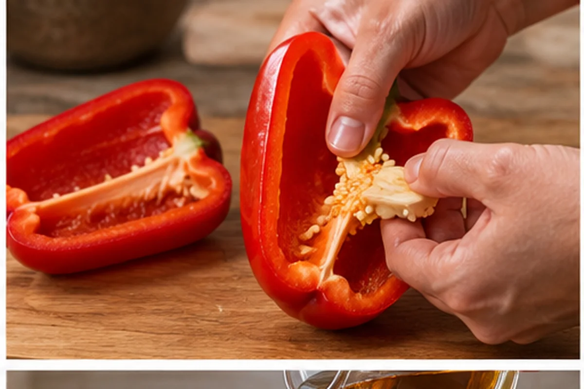 Шаг 2: Нарежьте томаты, перец, огурцы и лук крупными кусками.