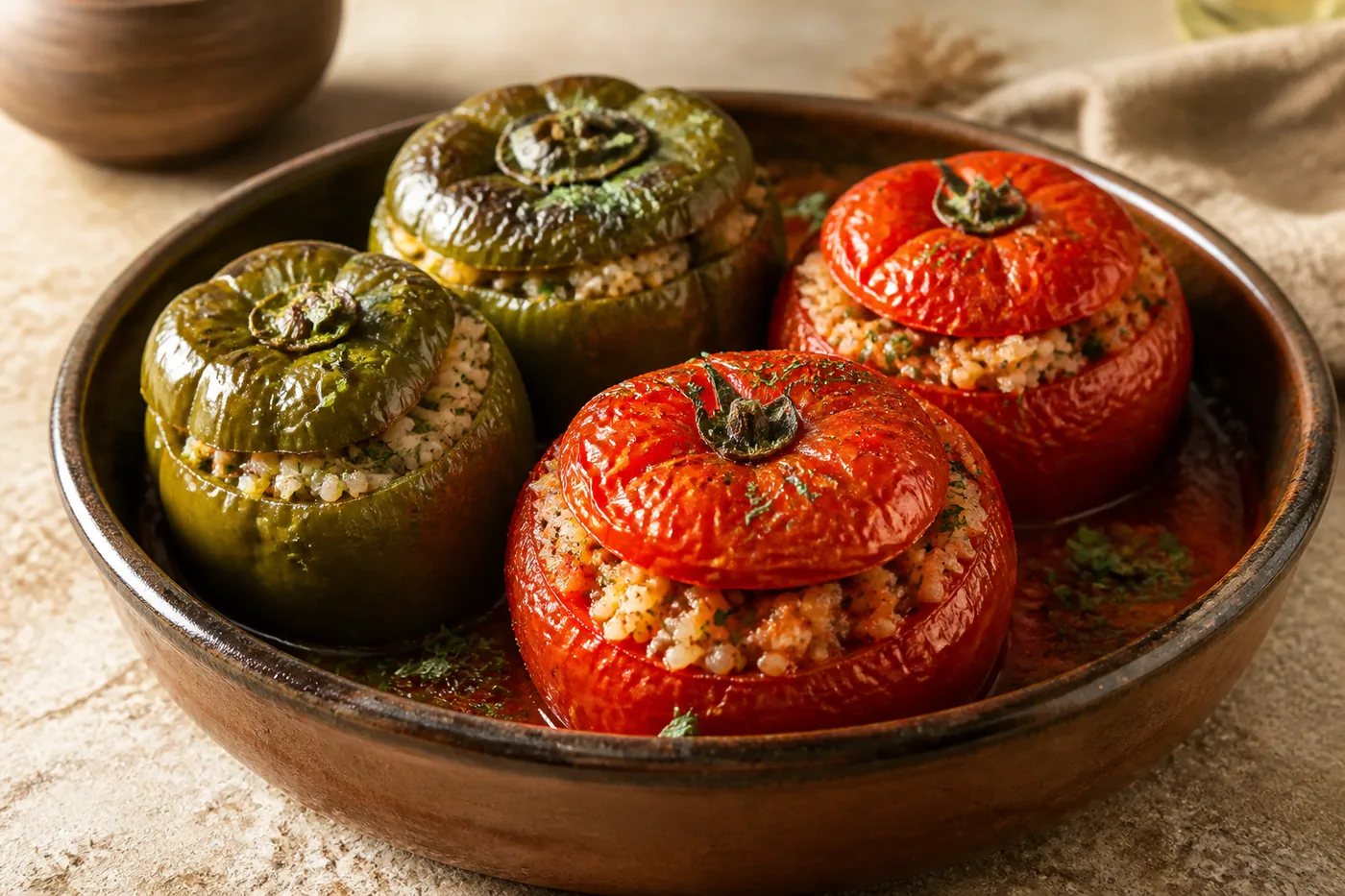 Гемиста с рисом и зеленью