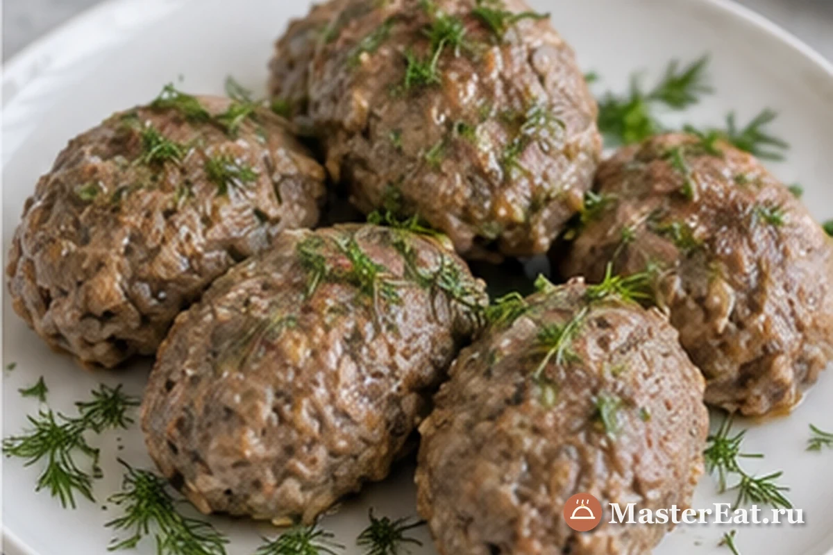 Готовые говяжьи котлеты на пару с укропом