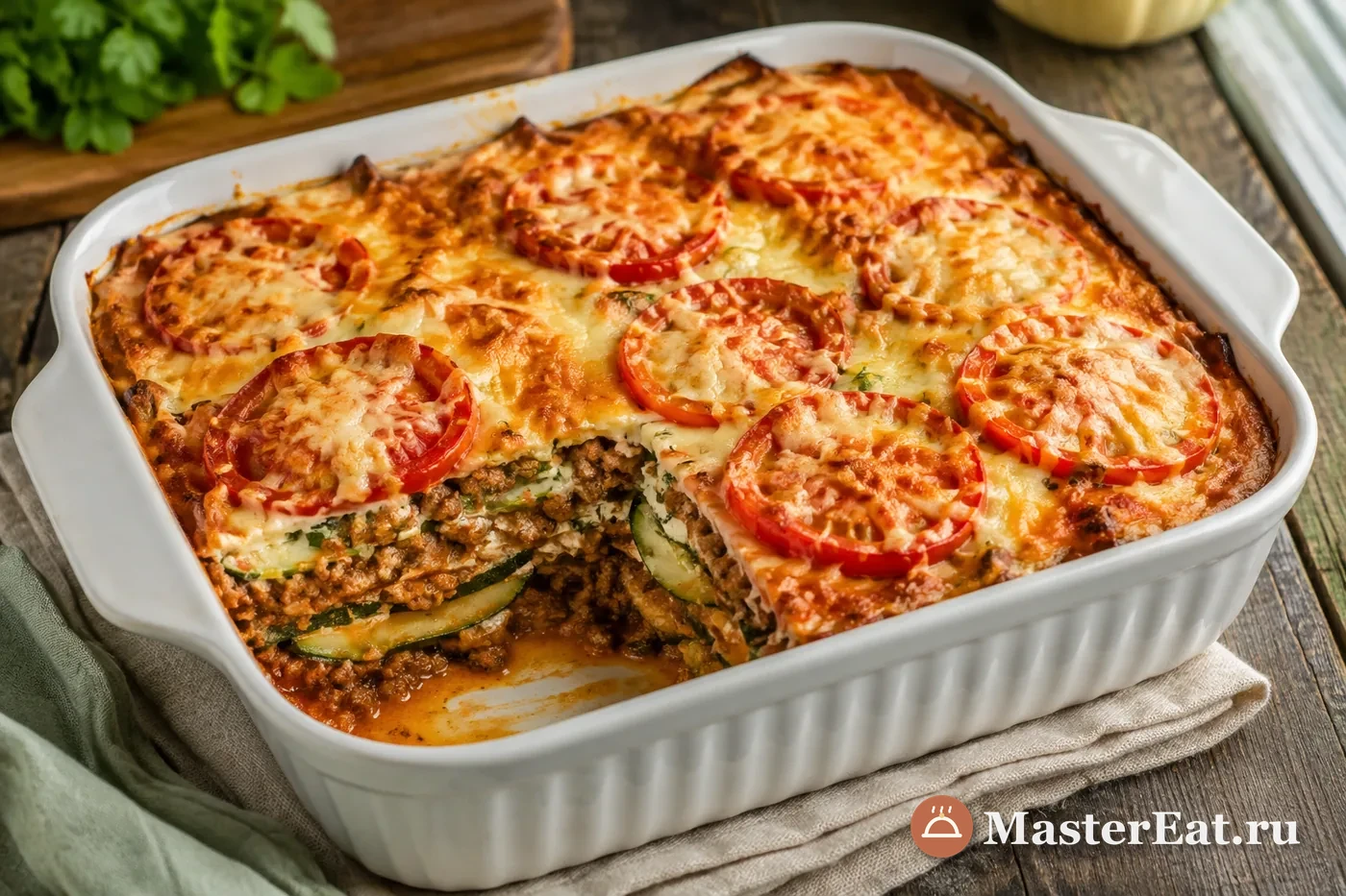 Слоистая запеканка из кабачков с мясным фаршем