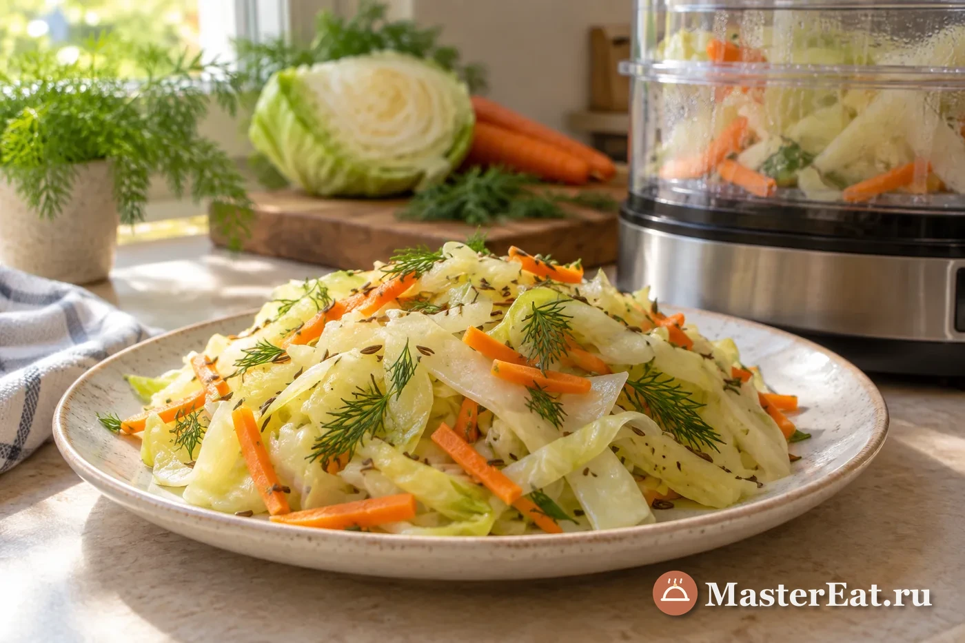 Светлая белокочанная капуста с морковной соломкой