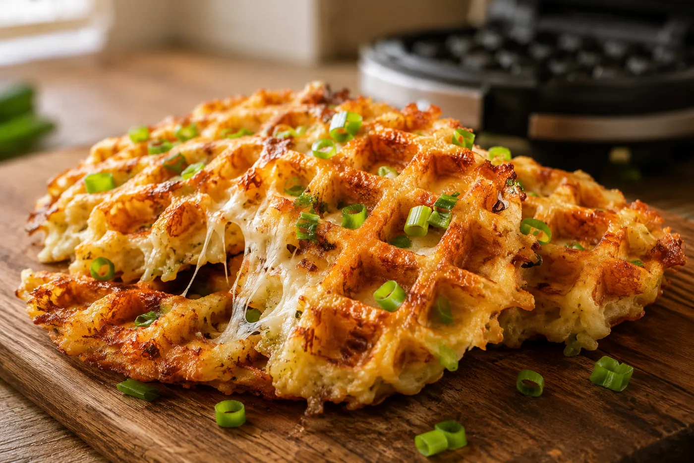 Готовое блюдо: картофельные вафли с сыром и зеленью