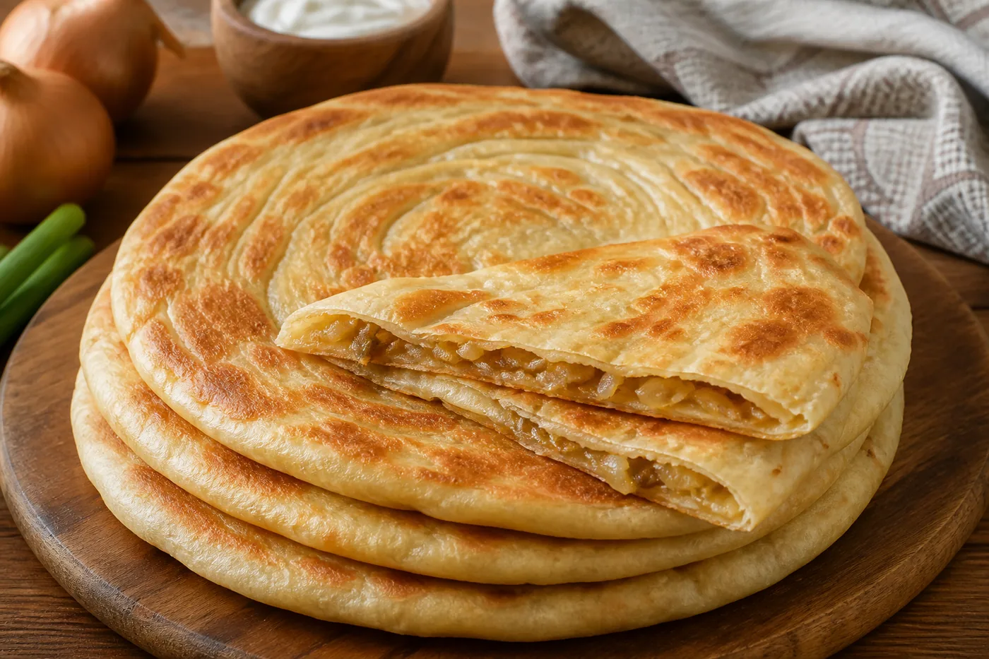 Киргизские слоёные лепёшки каттама с луком