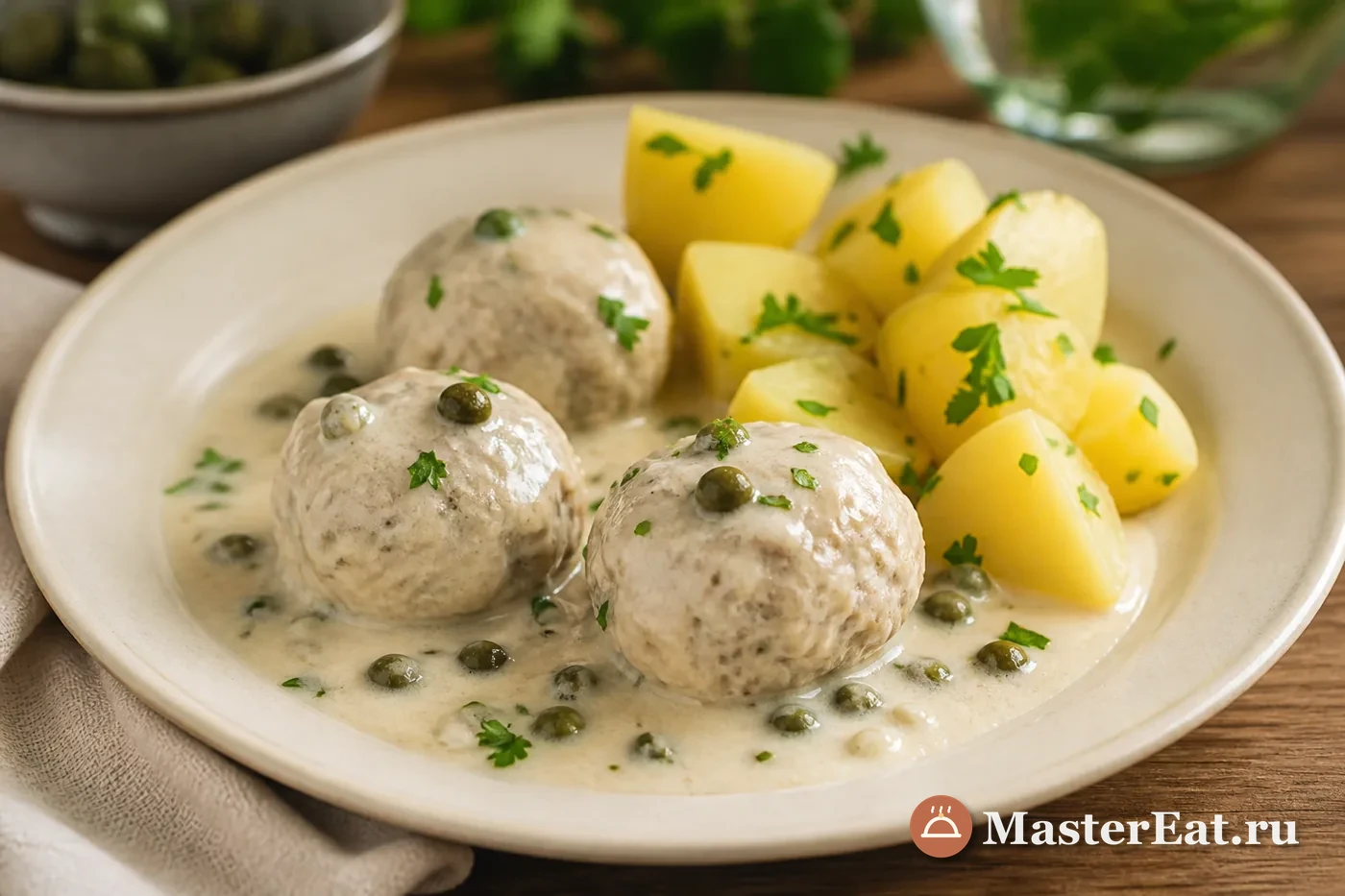 Кёнигсбергские клопсы в сливочном соусе с каперсами